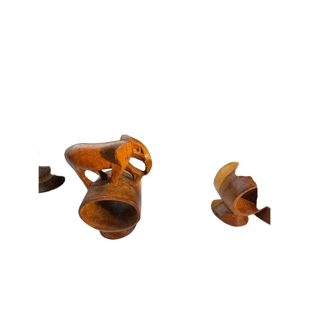 African hand Carved Teak Wood Napkin Rings, Set of 6
